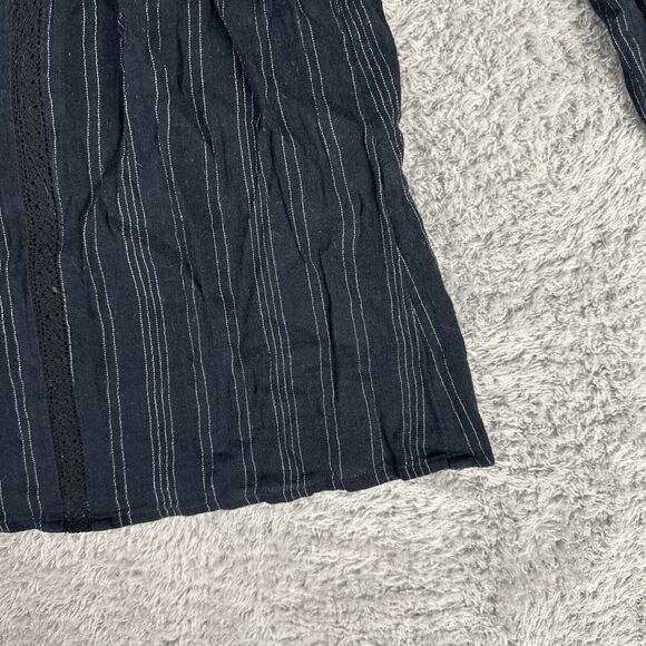 J Jill Women's Long Sleeve V Neck Boho Blouse M Navy Tan Embroidered - Picture 9 of 15